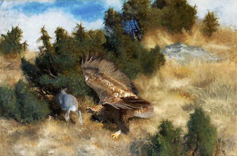 bruno liljefors orn jagande hare Spain oil painting art